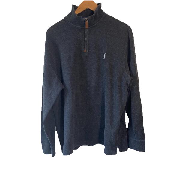 Ralph Lauren Polo Mens Pullover Sweater XL Gray 1/4 Zip Preppy Classic Pony Logo - Picture 2 of 8